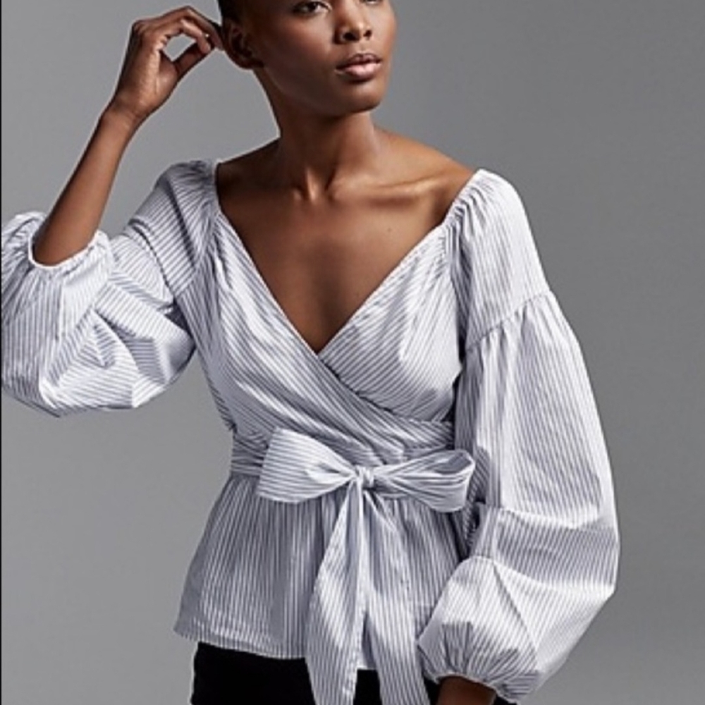 Express White Puff Sleeve Wrap Blouse
